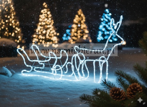 ŚWIĄTECZNA OZDOBA - ŚWIĄTECZNY ŚWIECĄCY RENIFER Z SANIAMI LED 120 x 27 x 66 CM ZIMNY BIAŁY + ZIMNY FLASH WEWN/ZEWN