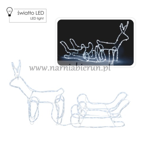 ŚWIĄTECZNA OZDOBA - ŚWIĄTECZNY ŚWIECĄCY RENIFER Z SANIAMI LED 120 x 27 x 66 CM ZIMNY BIAŁY + ZIMNY FLASH WEWN/ZEWN