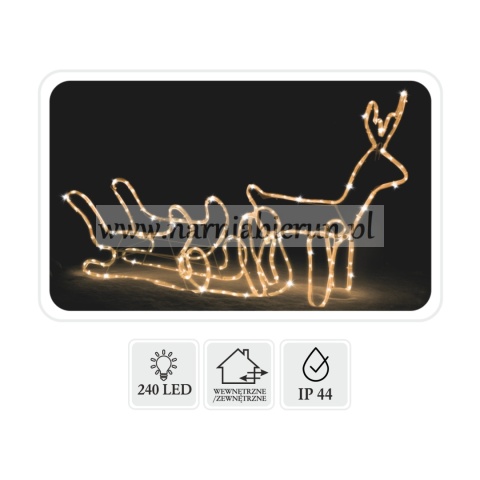 ŚWIĄTECZNA OZDOBA - ŚWIĄTECZNY ŚWIECĄCY RENIFER Z SANIAMI LED 120 x 27 x 66 CM CIEPŁY BIAŁY + ZIMNY FLASH WEWN/ZEWN