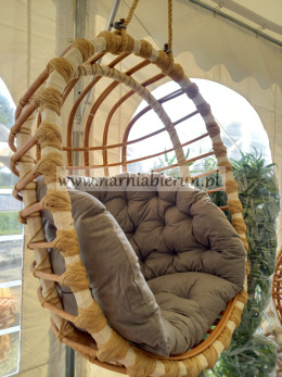 Fotel wiszący wiklinowy siedzisko + poducha Jasno szara