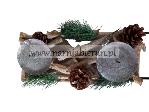 Świecznik drewniany stroik szyszki ozdoba 13x32x11cm Świecznik drewniany stroik szyszki ozdoba 13x32x11cm
