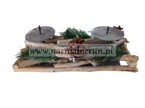 Świecznik drewniany stroik szyszki ozdoba 13x32x11cm Świecznik drewniany stroik szyszki ozdoba 13x32x11cm