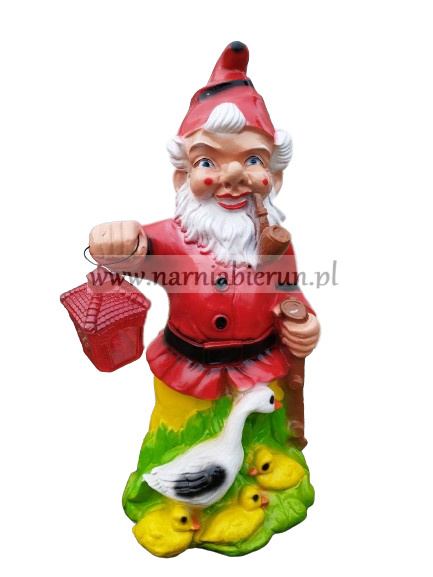 Duży krasnal ogrodowy z lampką i gąskami 70cm Duży krasnal ogrodowy z lampką i gąskami 70cm