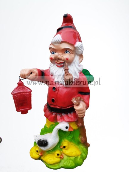 Duży krasnal ogrodowy z lampką i gąskami 70cm Duży krasnal ogrodowy z lampką i gąskami 70cm