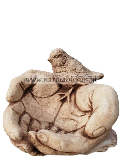Figurka betonowa poidełko POIDŁO DŁONIE Z PTASZKIEM 17 cm Figurka betonowa poidełko POIDŁO DŁONIE Z PTASZKIEM 17 cm