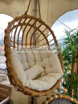 Fotel wiszący wiklinowy siedzisko + poducha Biała