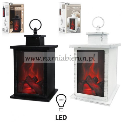 LAMPION LED Z EFEKTEM KOMINKA 140x140x245 mm CZARNY/BIAŁY MIX