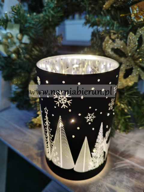 Lampion czarny szklany LED świąteczny SUPER CENA Lampion czarny szklany LED świąteczny SUPER CENA